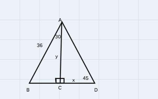 Find the exact value of x in the figure. 30° 36 450-example-1