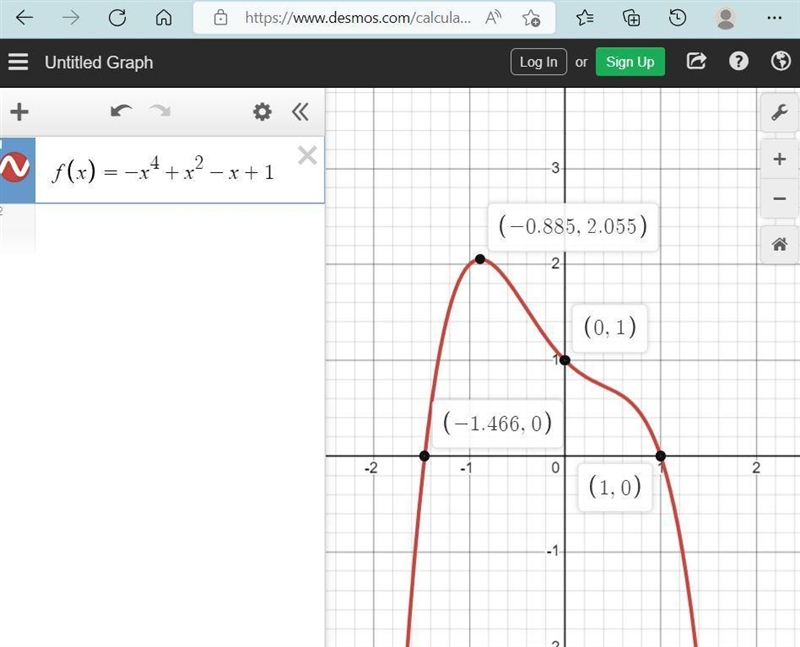 Describe the end behavior of each function. 3) f(x) = -x^4+x^2 -x+1-example-1