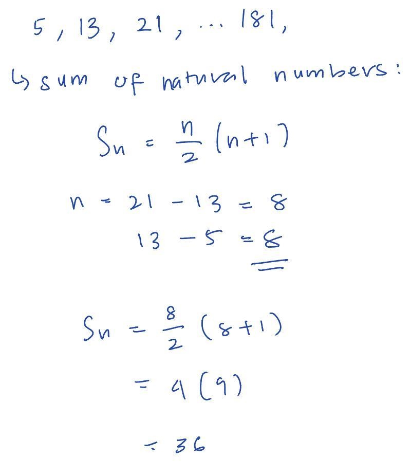 Find sum of 5, 13, 21, ... 181​-example-1