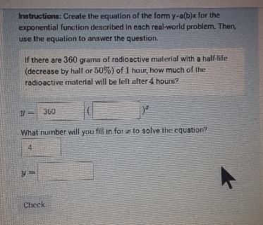 If there are 360 grams of radioactive material with half-life (decrease by half or-example-1