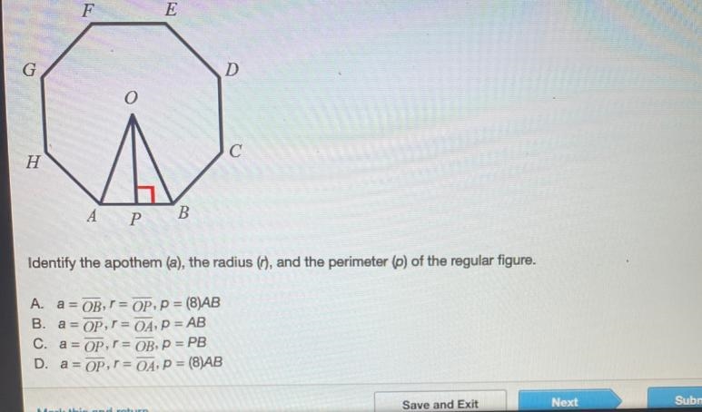 GHA PBDCIdentify the apothem (a), the radius (r), and the perimeter (p) of the regular-example-1