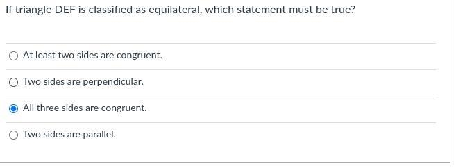 If triangle DEF is classified as equilateral, which statement must be true? aAt least-example-1