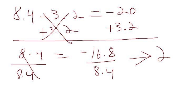 Solve the equation 8.4 - 3.2 = -20 for y-example-1