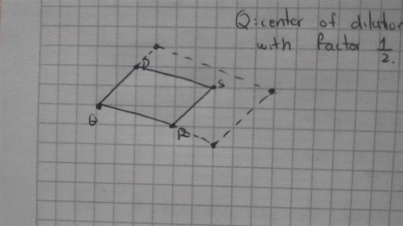 Draw the dilation of PQRS using center Q and scale factor 1/2. Label the dilation-example-1