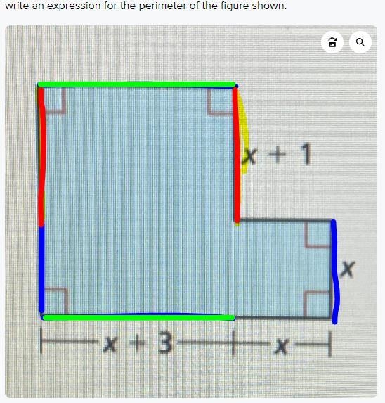 Write an expression for the perimeter of the figure shown.-example-1