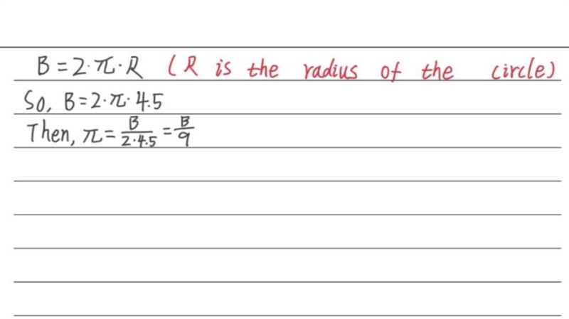 The circumference of a circle is B inches. The radius of the same circle is 4.5 inches-example-1