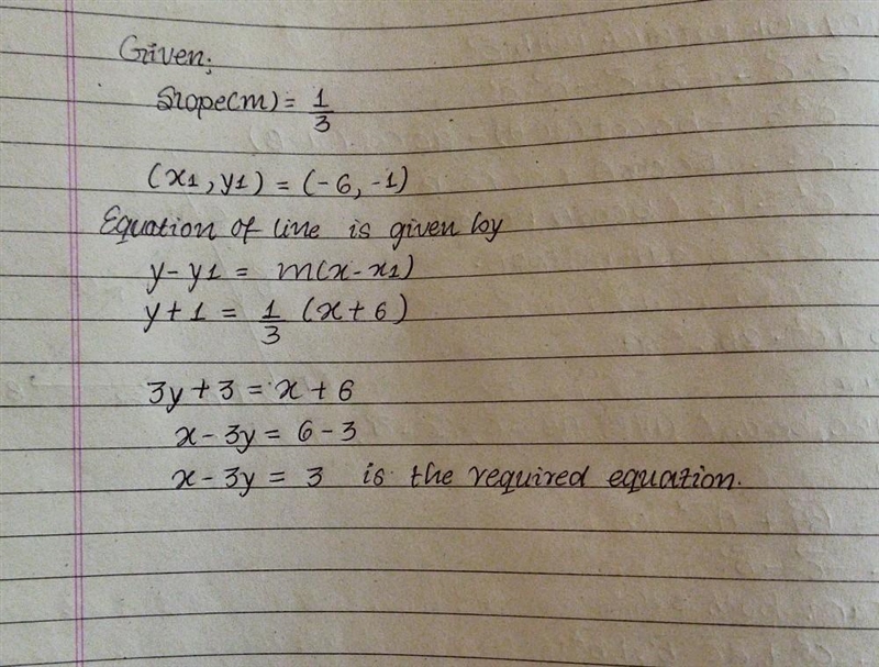 3 A line with a slope of į passes through the point (-6, -1). Which equation describes-example-1