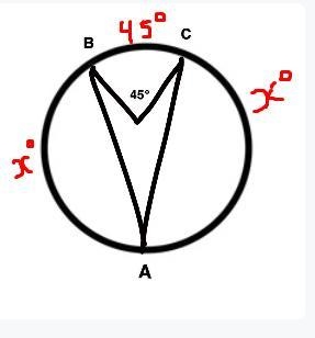 Find the measure of arc BC, the measure of angle A, and the measure of arc AB.-example-2