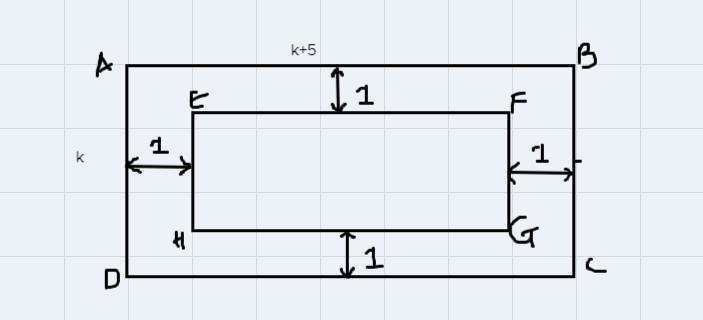 A room of a house is k meters wide and (k+5)meters long. A carpet is to be laid on-example-1