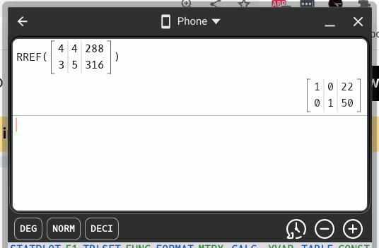 Write a system of equations to describe the situation below, solve using any method-example-1