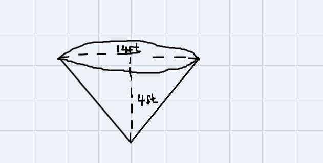 Find the volume of this cone.Use 3 for TT.14 ft14 ftV = Tr?h=3V ~ [?]ft-example-1