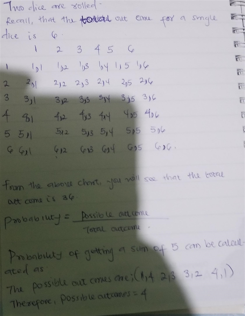 Two dice are rolled. What is the probability that the sum of the numbers rolled is-example-1