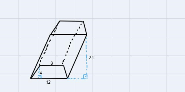 Draw an oblique trapezoidal prism with h=4. Bases=8 & 12. Height of prism= 24.-example-1