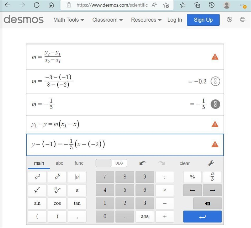 What is the slope of the line through the points (-2,-1) and (8,-3)-example-1