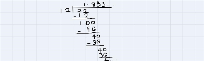 Which fraction below represents a repeating decimal?A) 1/4B) 6/4C) 19/2D) 22/12-example-4