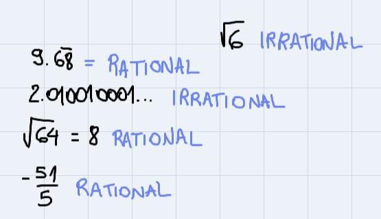 00:00Drag a tile to each number to classify it as rational or irrational.rationalirrational-example-1