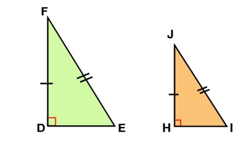 The following two right triangles are similar.If side DE = 45, side HI = 36, and side-example-1