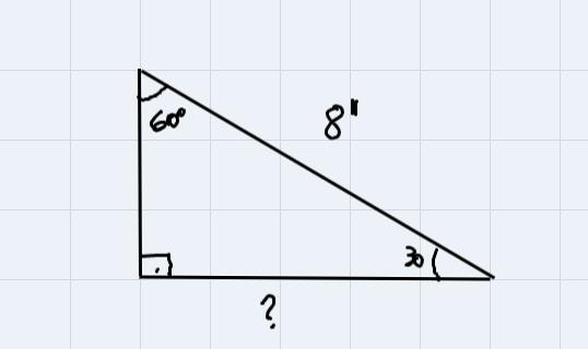 the side opposite the right angle measures 8 in. what is the measurement of the side-example-1