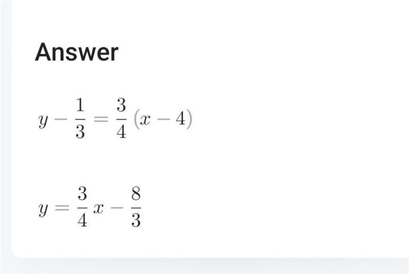 Which equation represents a line that passes through (4, left-parenthesis 4, StartFraction-example-1