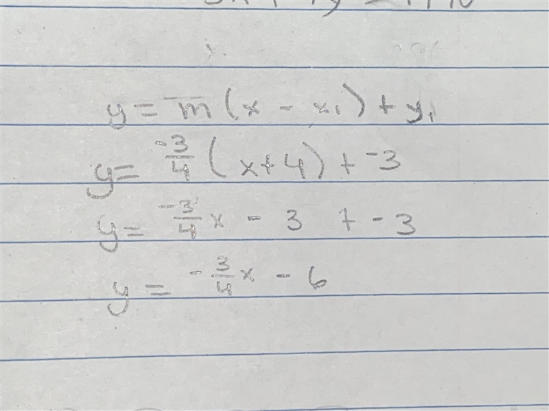 What is the equation of the line that passes through the point (-4,-3) and has a slope-example-1