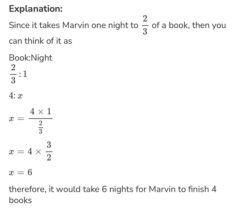 Marvin has 4 books to read for homework this week. If he reads 2/3 of a book each-example-1