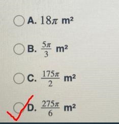 Find the area of the sector a. 18π b. 5π/2 c. 175π/2 d. 275π/6-example-1