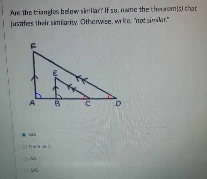 Tell me wheter this is SSS, SAS, AA, or not similar-example-1