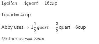 Rachel buys 1 gallon of milk. Her sister Abby uses 1 1/2 quarts of milk in a recipe-example-1