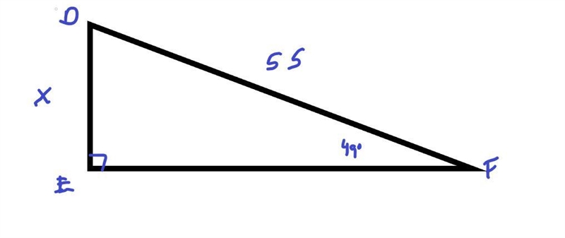 Use ΔDEF, shown below, to answer the question that follows: Triangle DEF where angle-example-2