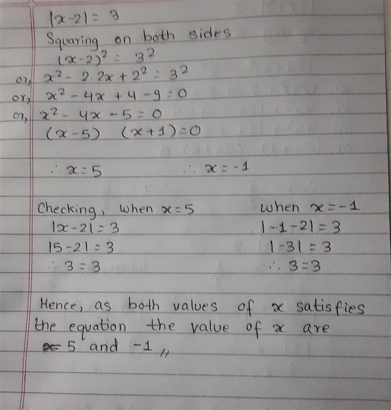 Solve: |x-2|=3 Can someone explain how to do this please!!!-example-1