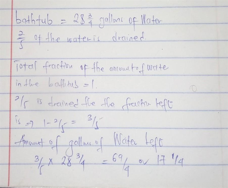 If a bathtub contains 28 3/4 gallons of water. How much water is left in the tub if-example-1