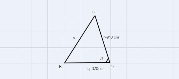 In ∆QRS, q =370 cm, r =910 cm and-example-1