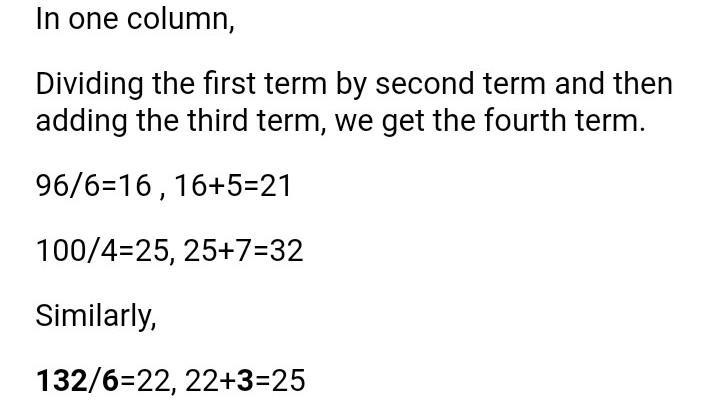 Time to use my tools 96 100 132 6 ... 4 ....6 5....7......3 21...32...? 1)32 2)20 3)25 4)30 find-example-1