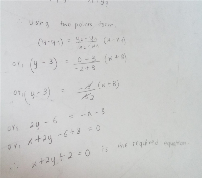 What is an equation of the line that passes through the points (-8, 3) and (-2, 0)?-example-1