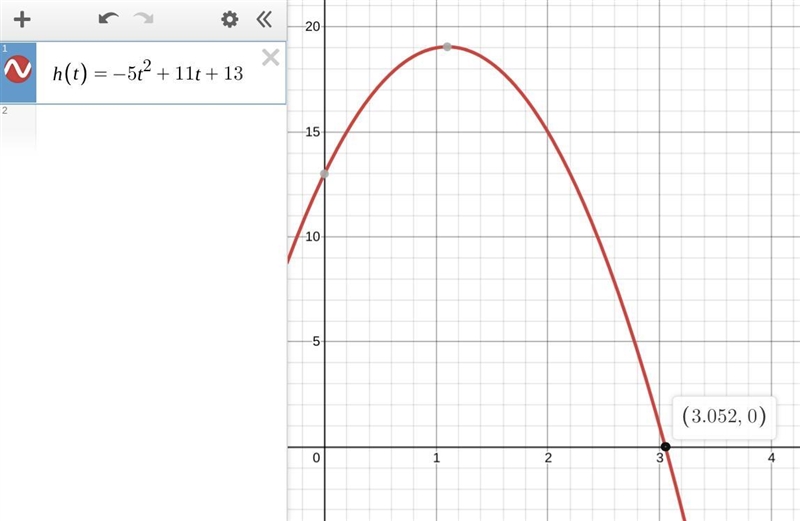 Suppose h(t)=−5t2+11t+13 h ( t ) = - 5 t 2 + 11 t + 13 represents the height of a-example-1