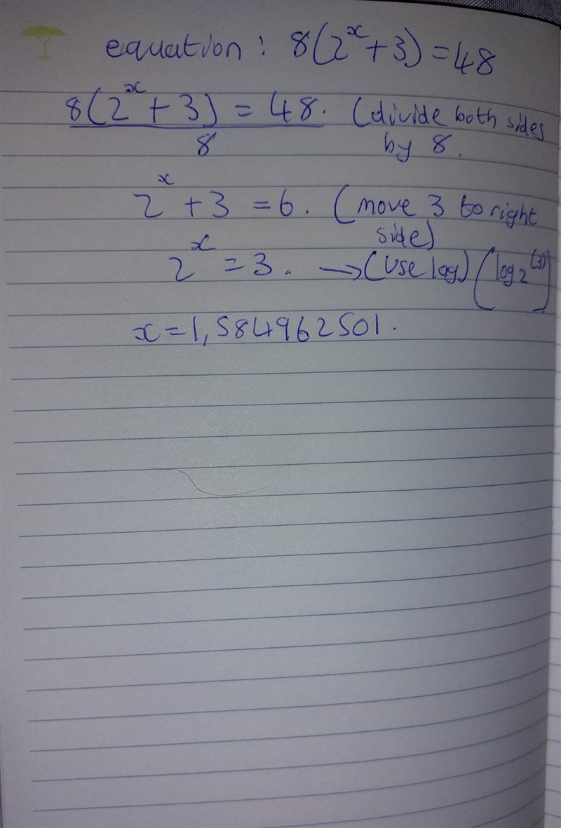 What is the solution to 8(2^x+3)= 48-example-1