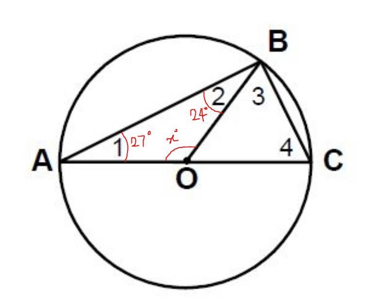 17. If m angle 1 = 27, and m angle 2 = 24, find the measure of arc AB18. If m angle-example-1