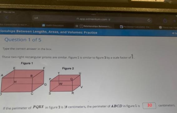 These two right rectangular prisms are similar. Figure 1 is similar to figure 2 by-example-1