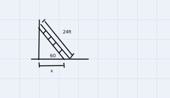 A ladder is placed on a wall at a 60 degree angle with the ground. The ladder is 24 feet-example-1