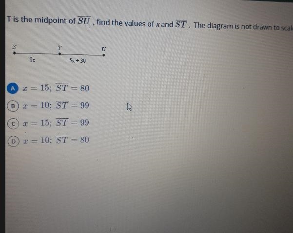 If T is the midpoint of SU findthe values of X and ST the diagram is not drawn to-example-1