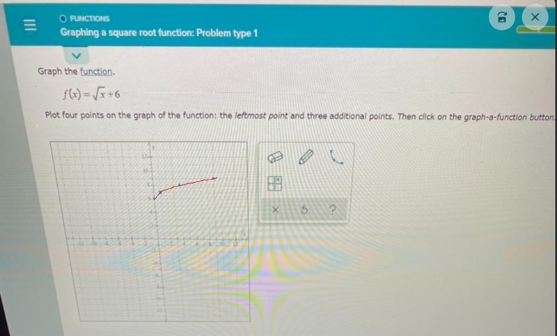 Graph the function below.Plot four points on the graph.My graph only exceeds to 13.-example-2