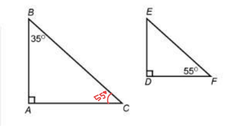 Triangles ABC and DEF are A. Similar triangles B. Not similar triangles-example-1