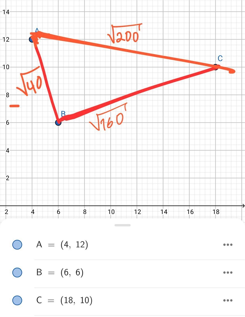 triangle ABC has vertices A (4,12) B(6,6) and C (18,10). Classify triangle ABC by-example-4