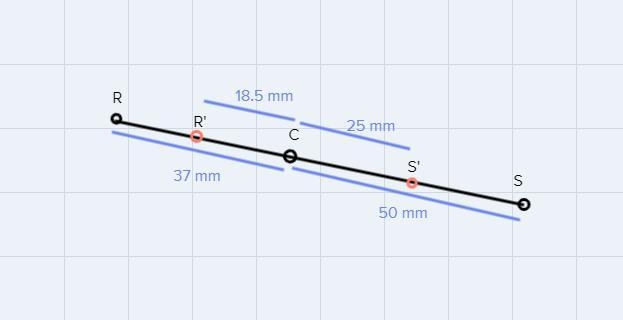 In the image below, point C lies on segment RS. Use your ruler to help dilate RS using-example-1