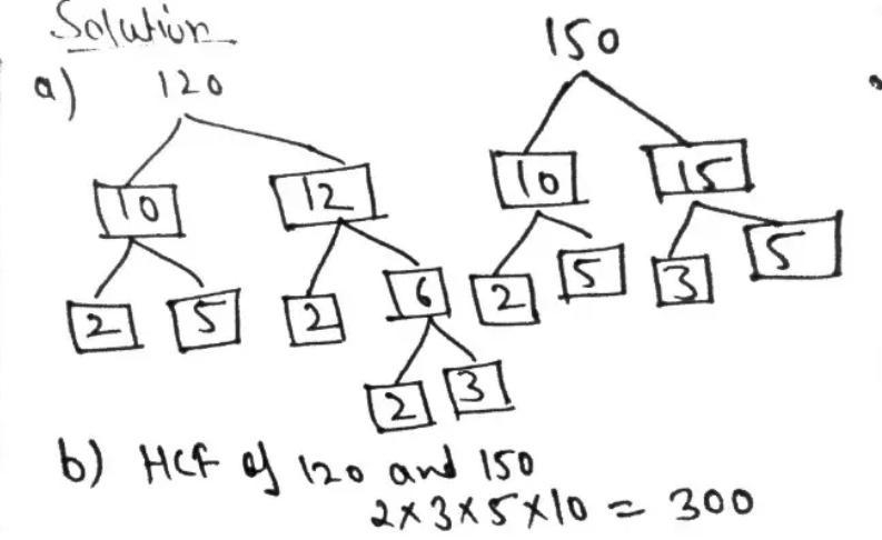 A) Complete these prime factor trees for 120 and 150: 120 2 10 6 2 10 3 b) Find the-example-2