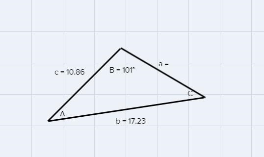 Calculate the values of a, A and C in triangle ABC given that b = 17.23cm , c= 10.86cm-example-1