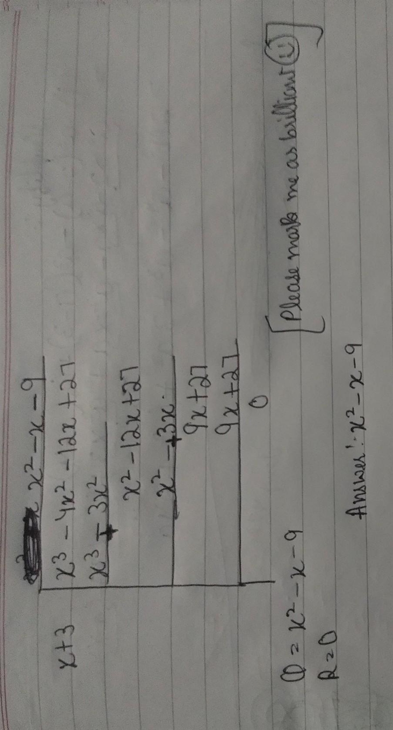 What is x^3 - 4x^2 - 12x+27 divided by x+ 3?-example-1