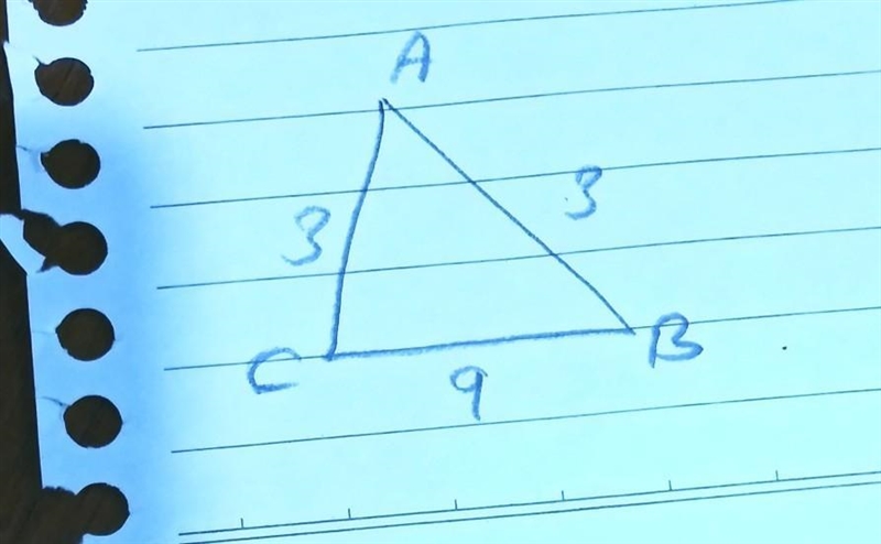 Is it possible to build a triangle with side lengths of 3,3 and 9?-example-1