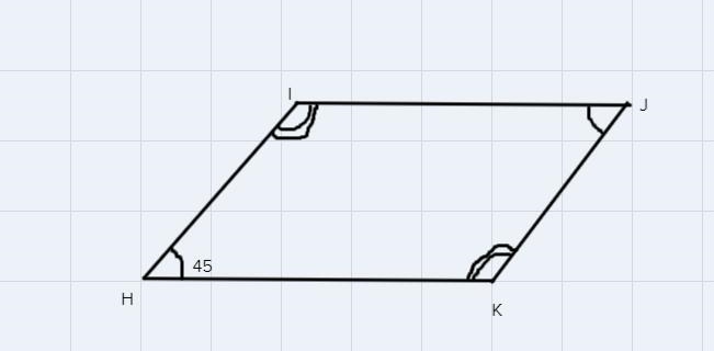 In parallelogram HIJK, the measure of angle H is 45°.-example-1