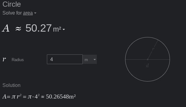 What is the area of a circle with a radius of 4 meters? Use ≈ 3.14.​-example-1